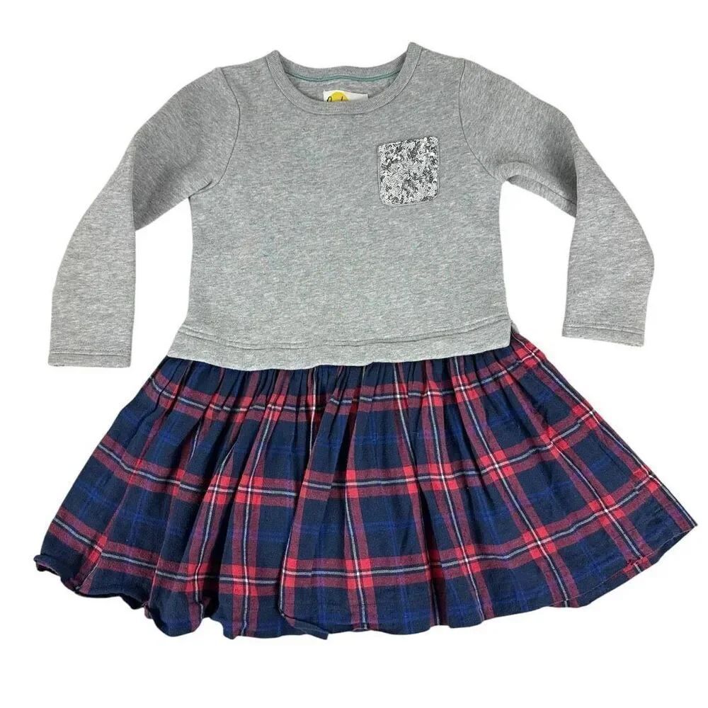 Mini Boden Sweatshirt Plaid Dress 5-6 Years